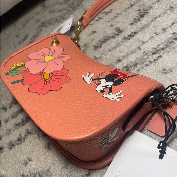 Disney x Coach π©·π§‘ Mickey & Flowers leather shoulder bag purse NWT - Picture 8 of 12